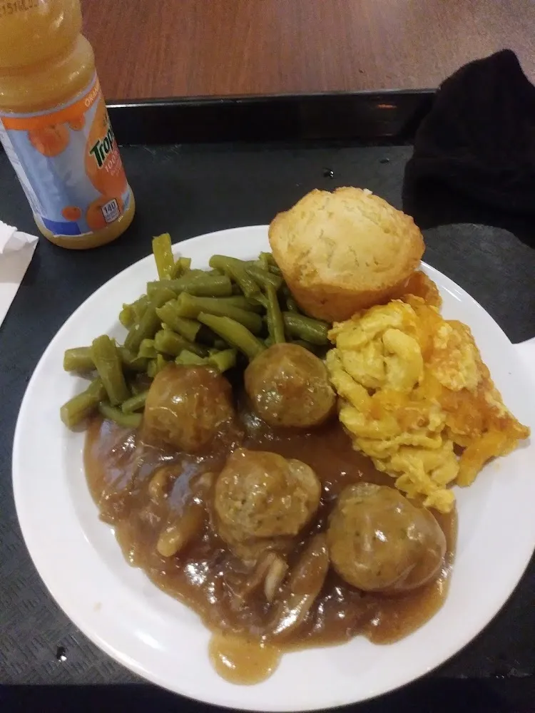 Swedish Meatballs Green Beans Mac N Cheese and Cornbread